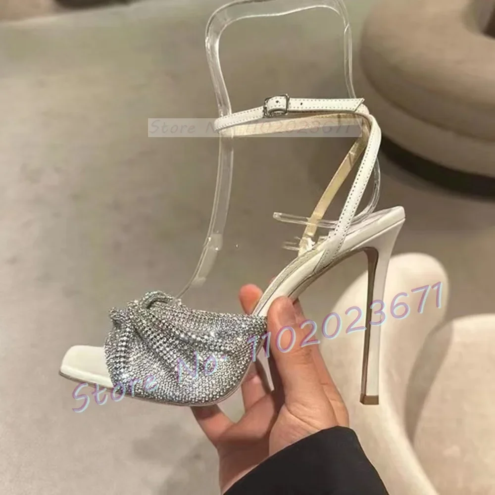 Crystal Wrap White Sandals With High Heels Women Trends Sparkly Elegant Sandals Female Summer Cross Strap Open Toe Design Shoes