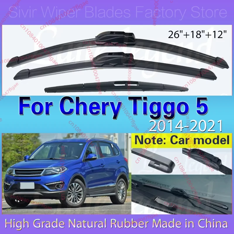 

For Chery Tiggo 5 Grand Tiggo5 DR6 EVO6 2014 - 2021 Front Rear Wiper Blades Brushes Cutter J Hook Car Accessories 26"+18"+12"