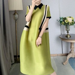 Summer  pleated short sleeved oversized women's  long summer dresses promotion Clothing female loose