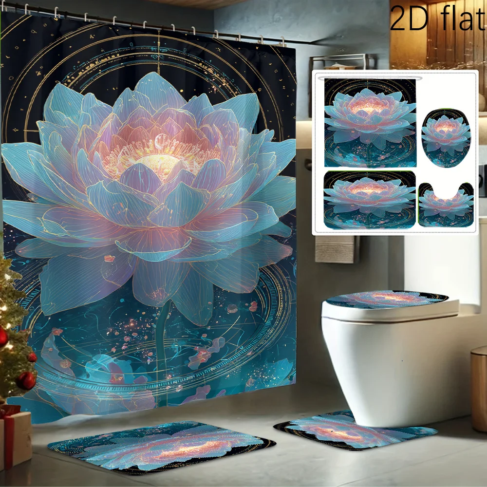 

4pcs Xinglian Yingmeng 2D Flat Printed Shower Curtain Set, Decorating Bathroom Set Includes Shower Curtain, Non-Slip, Toilet