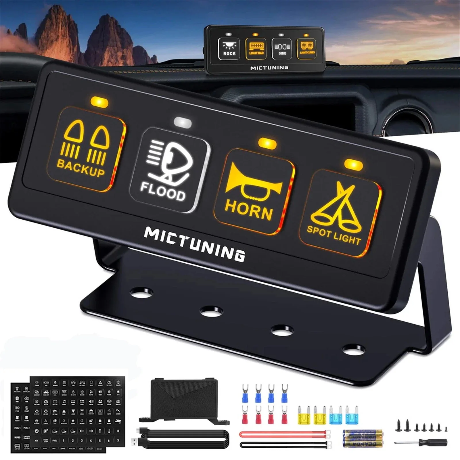 MICTUNING 4/6 Gang Wireless Switch Panel,Wirelessly Range Of Up To 164 FT,12V/24V Universal ON-OFF Relay Switch Box For Car ATV