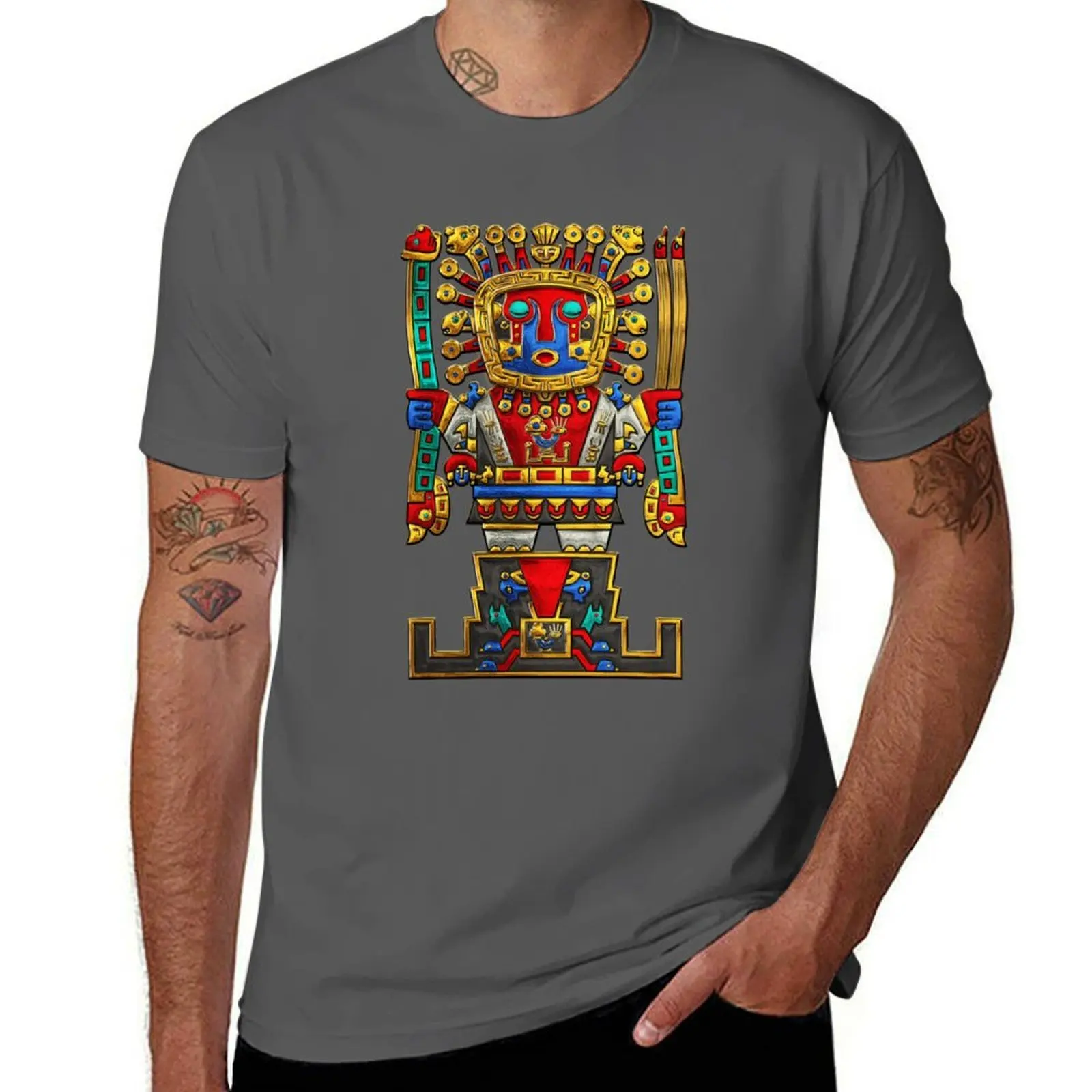 

Incan Gods - The Great Creator Viracocha on White Leather T-Shirt Soft Touch Basic Cotton T-Shirt
