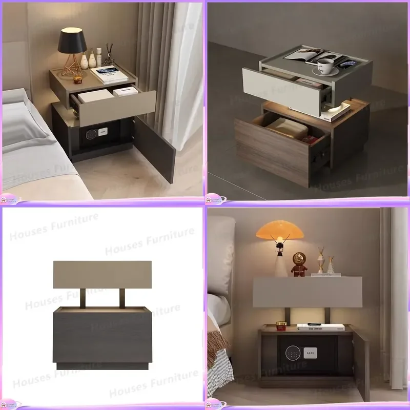 Modern Smart Bedside Table with Hidden Security Safe Integrated Home Storage Nightstand Bedroom Side Cabinet Anti Theft