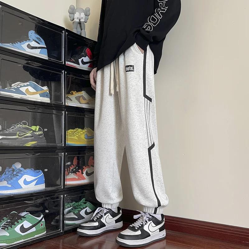 

American Sle Men's Spor Stripe Loose Fit Casual Pants Autumn Spring High Street Faion Trousers Large Size Straight Leg