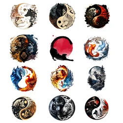 25cm animal heat transfer T-shirt hoodie Iron On sticker Lion Tiger Wolf circular Tai Chi stripe DTF clothes transfer sticker