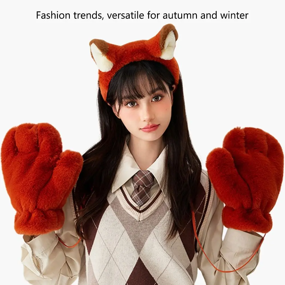 All-match Cartoon Plush Firefox Headband Advanced 2024 Makeup Washing Hair Band Cute Women Headwear for Autumn Winter