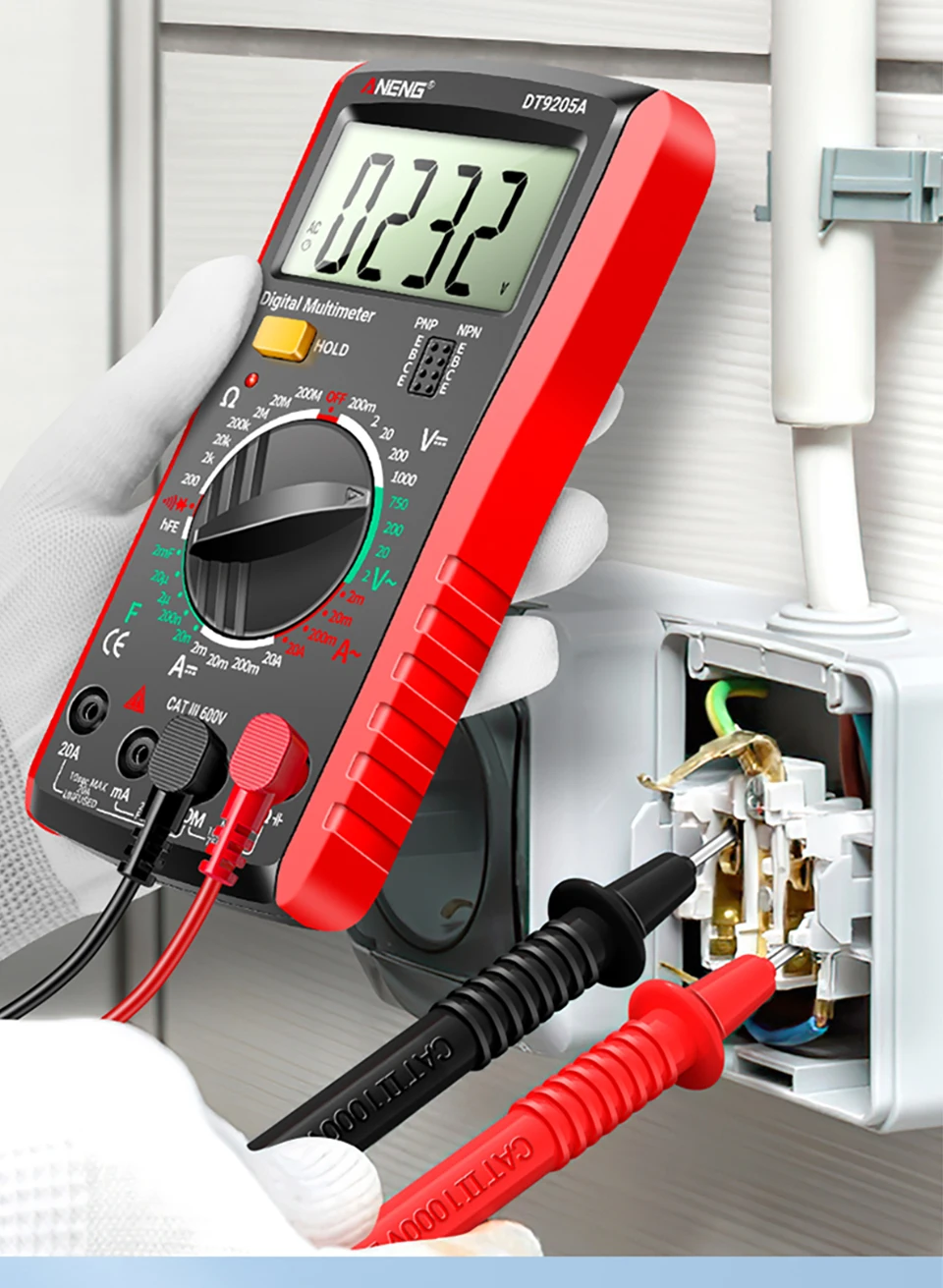 ANENG DT9205A Multifunktionales Digitalmultimeter mit 1999 Zählungen, Summer, Dioden- und Transistortest, Universalmessgerät für Elektriker – Detail 5