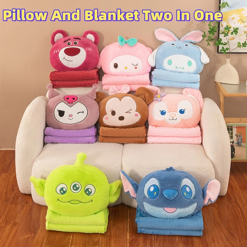 Disney Stitch Pillow And Blanket Two In One Anime Series Nap Blanket Home Air Conditioning Blanket Portable Travel Blanket Gift