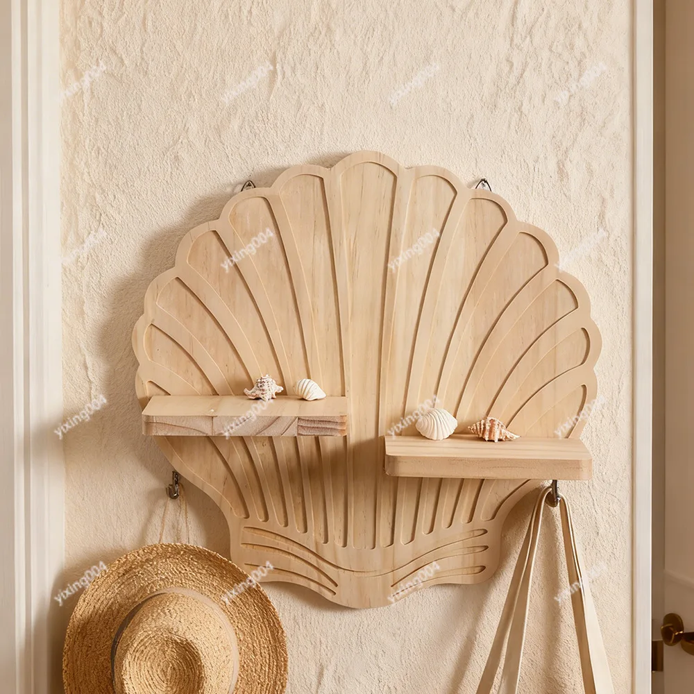 Bohemian Shell Shaped Pine Wood Wall Planter, Wooden Shelf Craft for Home Wall Decor