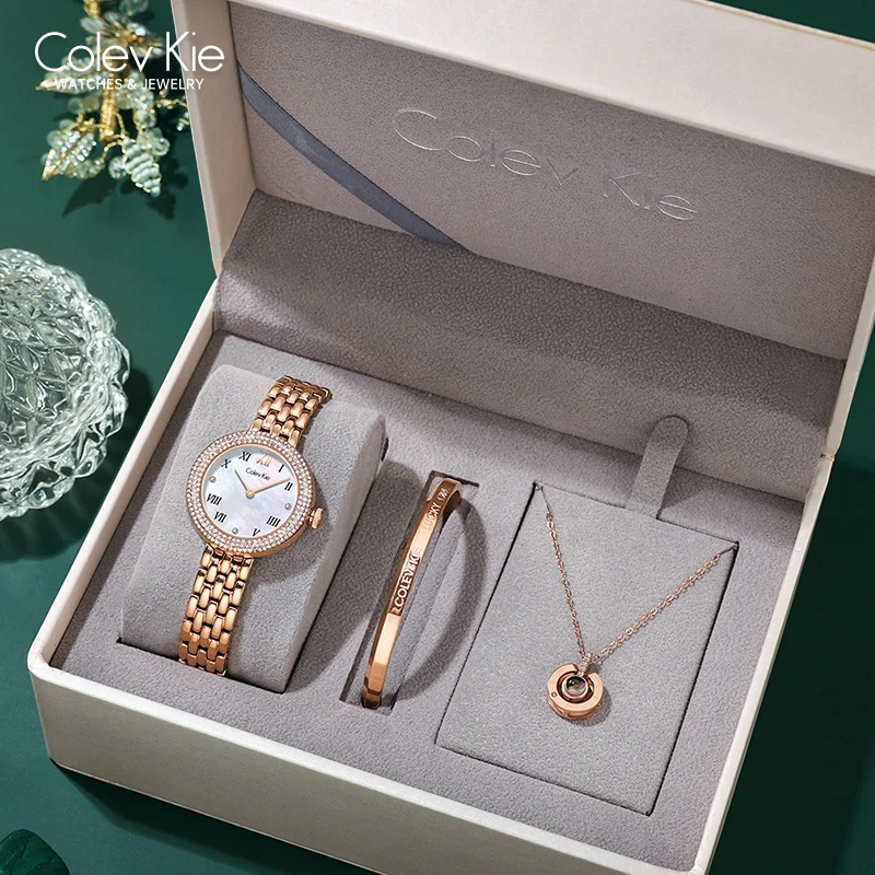 

ColevKie Woman Watch Rose Gold Stainless Steel Band Quality Quartz Watches for Ladies Dress Diamond Wristwatches Gift Sets Girls