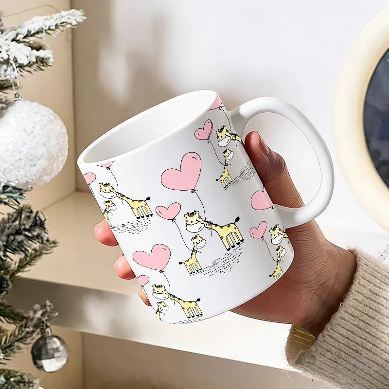 Cute Giraffe Heart Balloon Ceramic Cup, Coffee Cup, Milk Cup, Office Tea Cup, Drinking Cup, Fade-Resistant, Gift for Friends