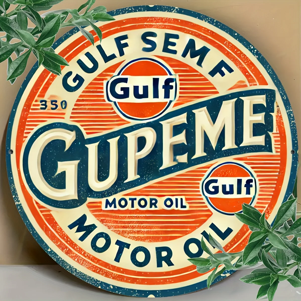 Gulf Oil „Retro-Metall 19,81 x 19,81 cm, kreisförmiges Aluminiumgemälde, perfekt für Schlafzimmer und Wohnzimmer, Familien-Esszimmer, Bar, C