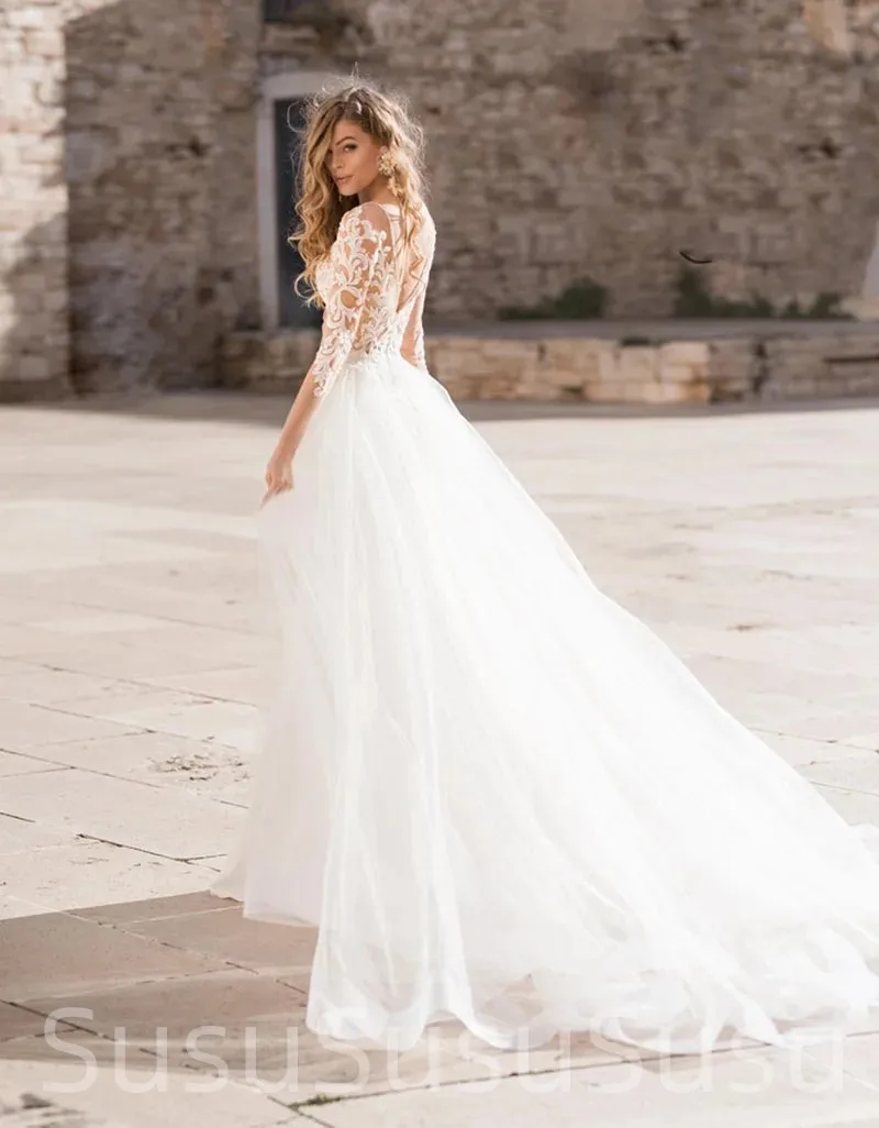 Haute Couture Elegant White Satin Long Sleeve Backless Sweep Train Deep V-Neck Mermaid Backless Embroidery Wedding Dress