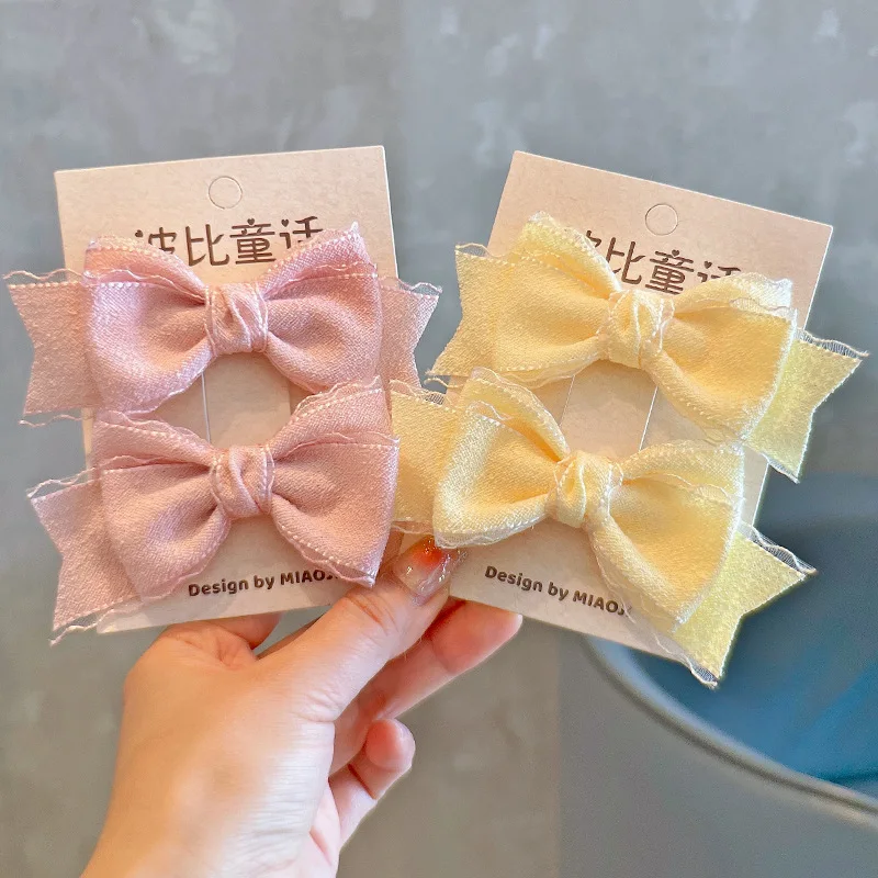 

Sweet Solid Color Fabric Bow Hair Clips for Girls Cute Kids Pair Hairpins Side Barrettes Lovely Children Hair Accessory Headwear