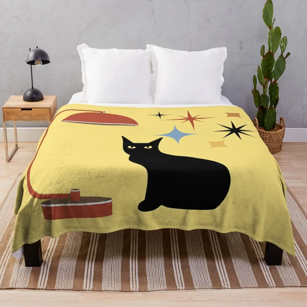 

Retro Mid Century Atomic Black Cat, Mid century cat,retro atomic cats, Throw Blanket