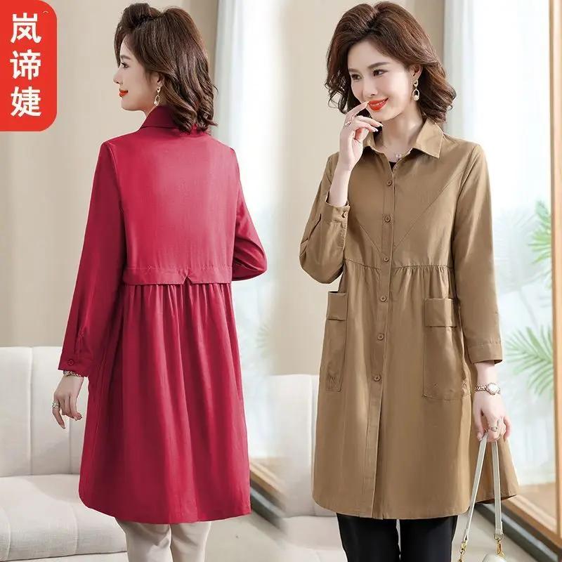 

Women'S Trench Coat Art Elegance Overknee Tie-Dye Embellished Tweed Adjustable Folding Modest Handsome Girlss Button-Up