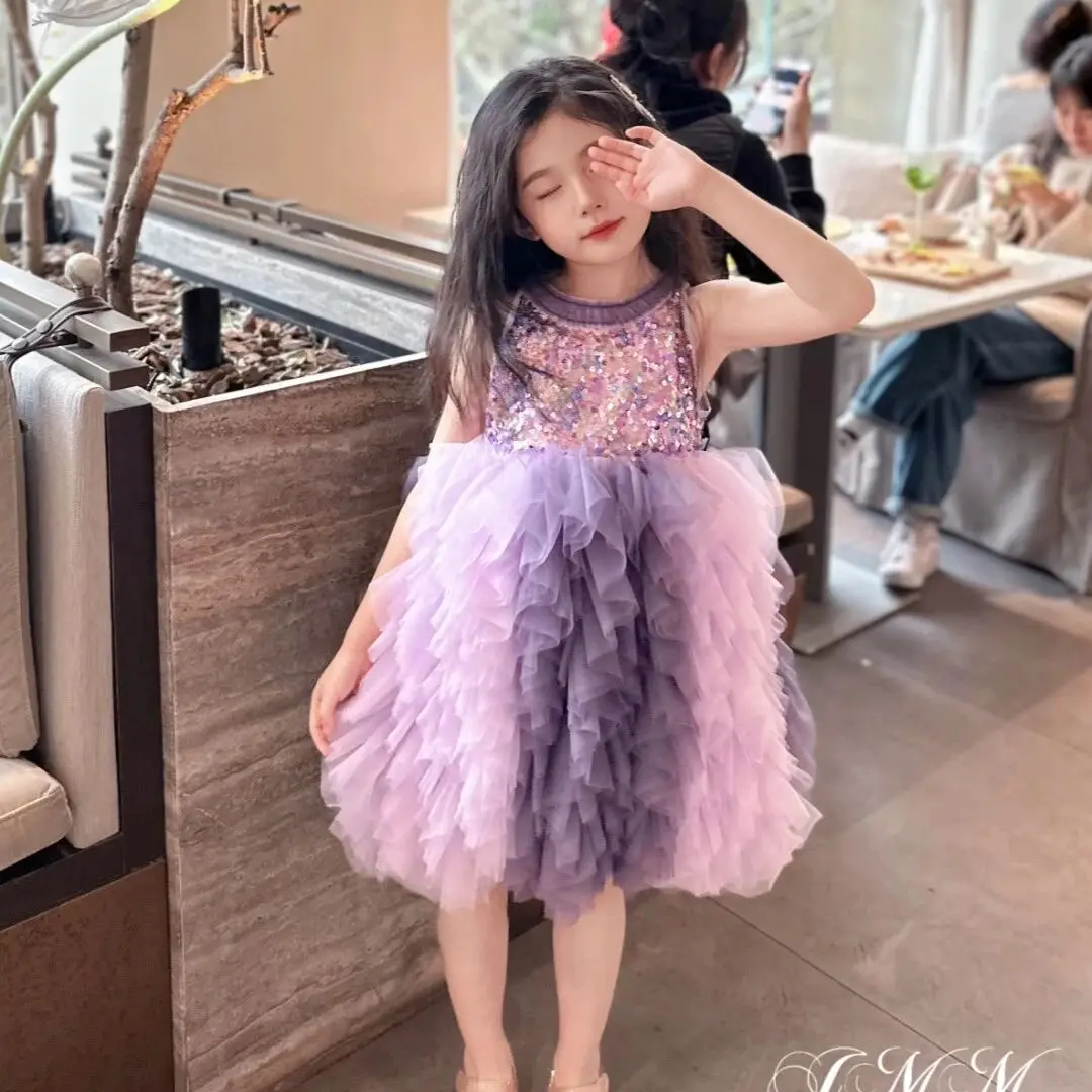 

Summer Princess Vest Dress for Baby Girl New Children's Cake Style Dress 100-150cm