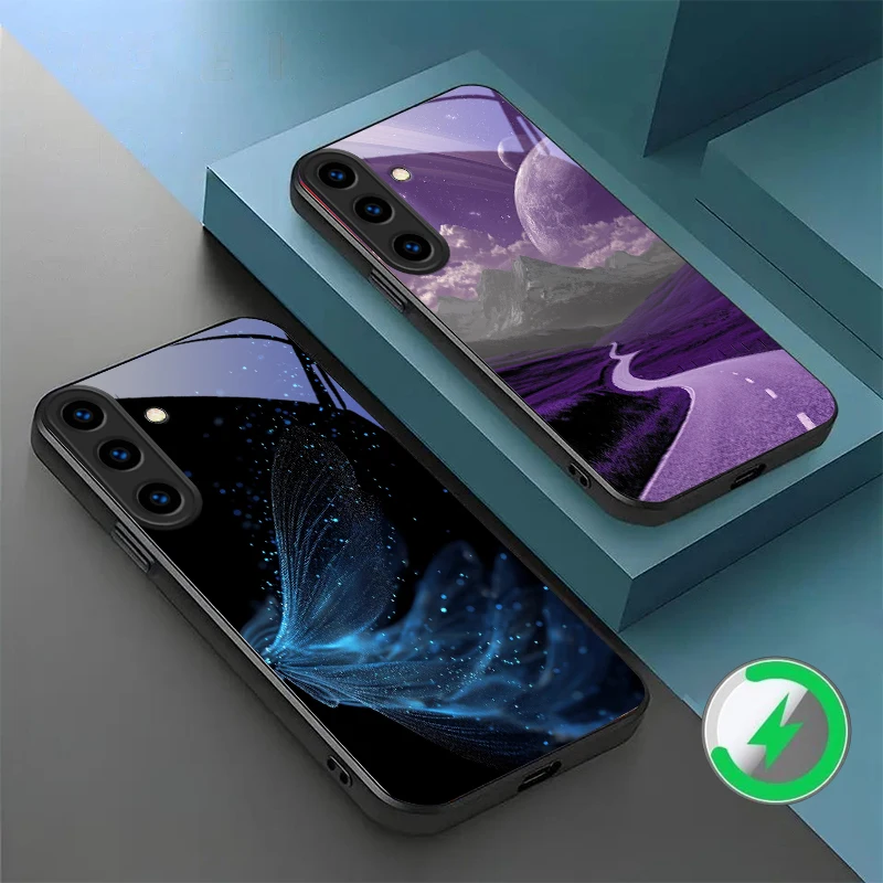 Deep purple grassland Suitable For Samsung Galaxy S26 Ultra S20 FE S21 S22+ S23 Plus S24 S25 Edge magnetism Glass Phone Casee
