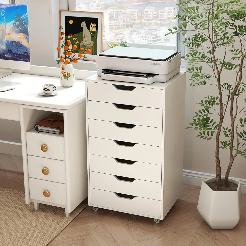 خزانة ملفات متنقلة مع 7 أدراج - منظم جانبي على عجلات لحلول تخزين المكاتب المنزلية