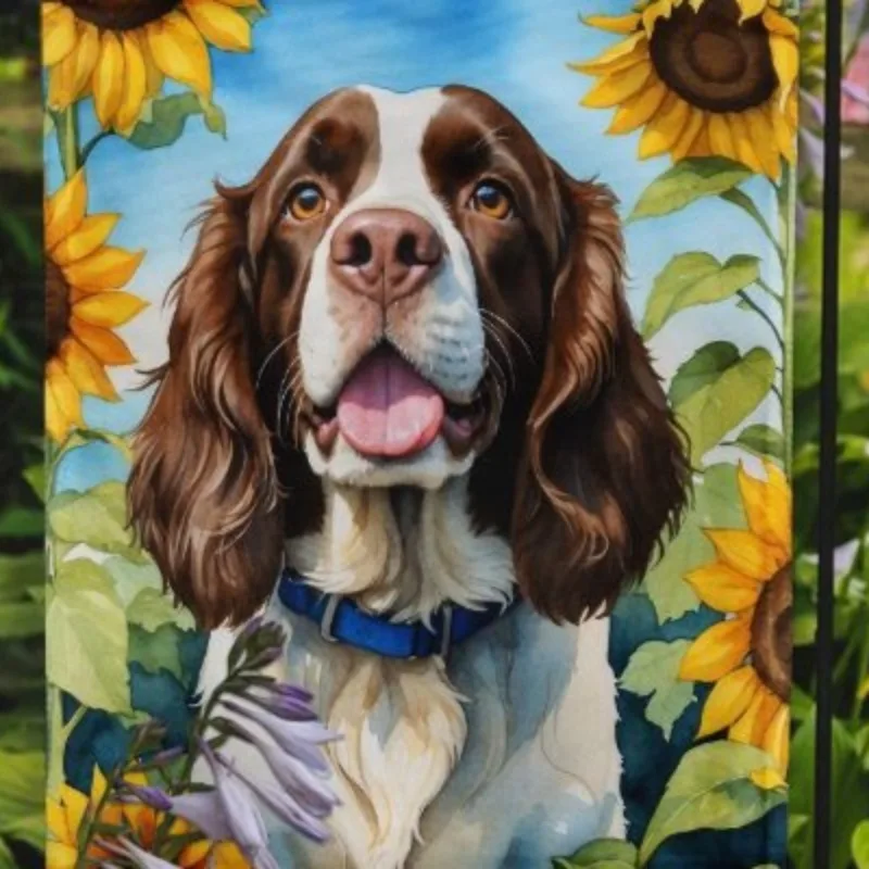 

Charming Multicolor English Springer Spaniel in Sunflowers Garden Flag Outdoor Patio Yard Banner Mailbox Flag Garden Size