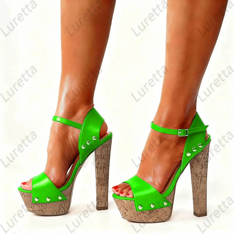 صنادل منصة جلدية وردية ساخنة مصنوعة يدويًا - حزام الكاحل - إبزيم إغلاق - تفاصيل مرصعة - كعب منصة الفلين مقاس أمريكي 35-48 #3