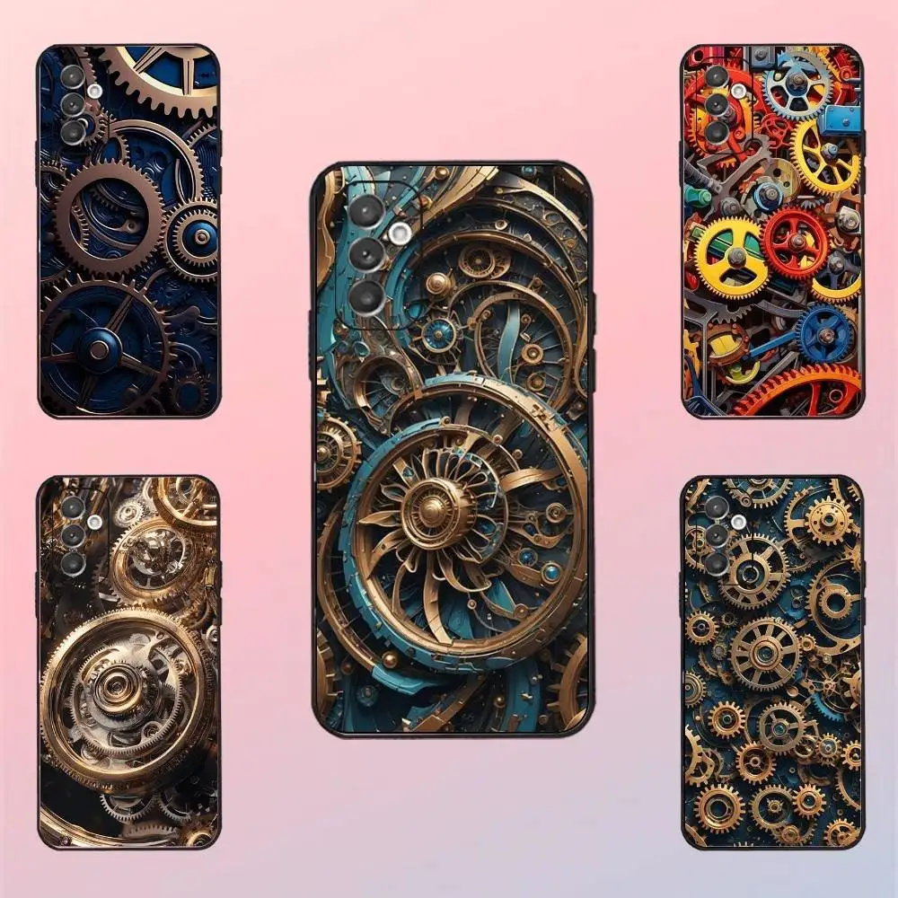 

Mechanical gear pattern Phone Case For Samsung S 25,24,23,22,30,21,10,9,Ultra,Plus,Lite,FE,4,5 G Black Soft Case