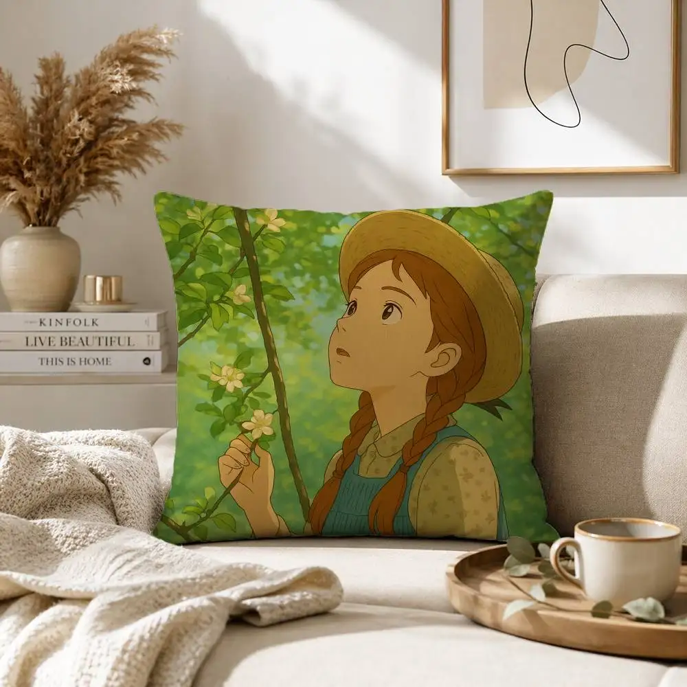 A-Anne of Green Gables Cartoon Pillow Case for Sofa Living Room Home office Decor Protective Cover