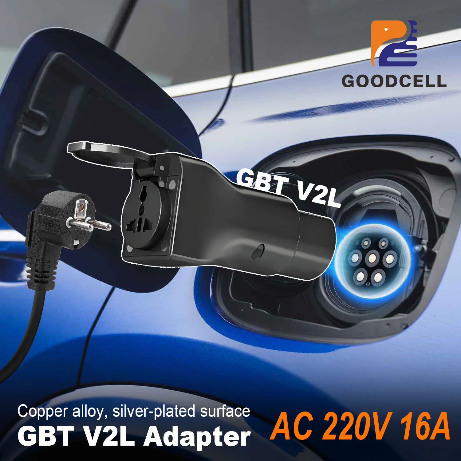 GOODCELL shuko V2L Discharger Adapter: Type 2 Discharge, 16A Socket for BYD MG 4 Renault Jaecoo7 Ebro Omoda 9 ZEEKR