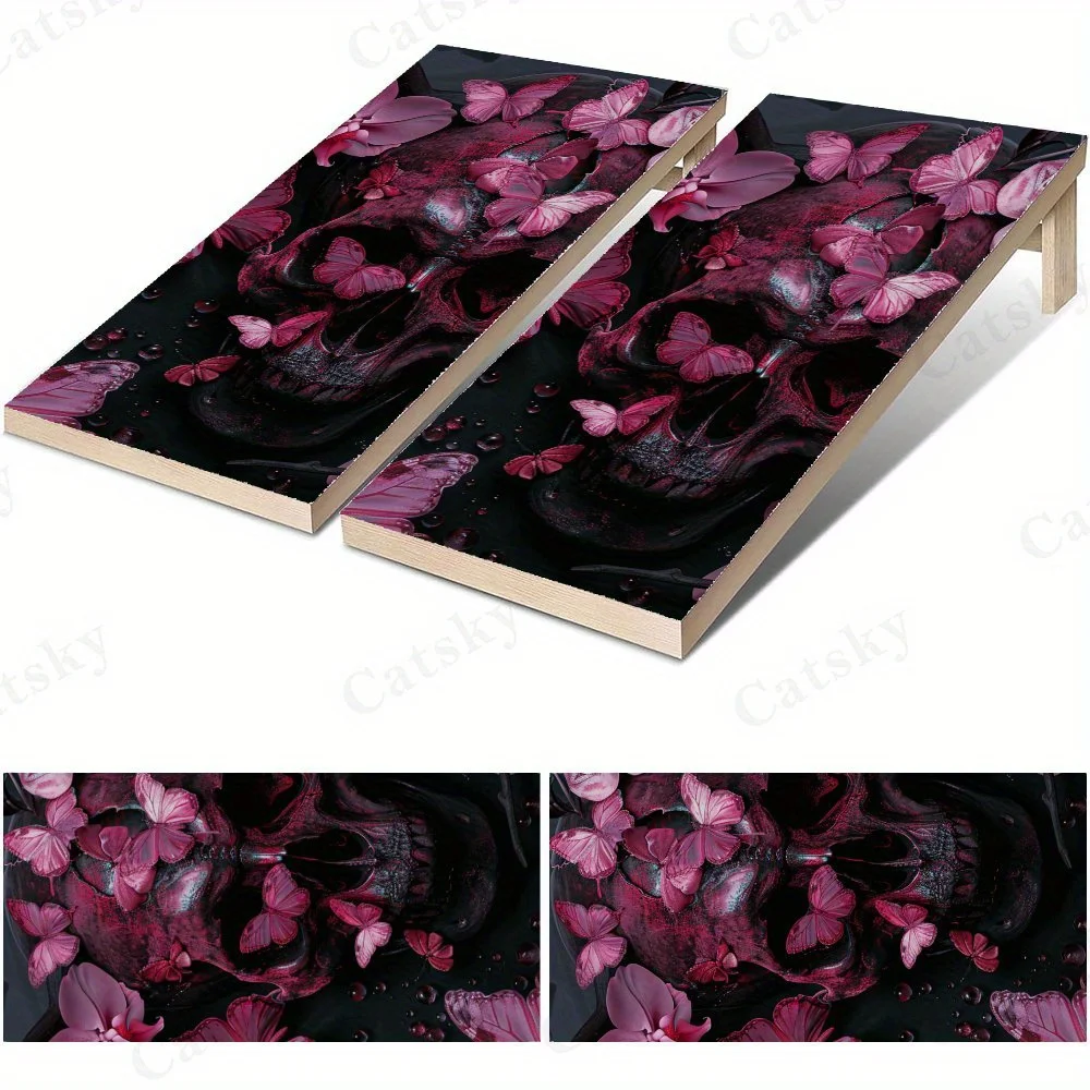 Skull with Pink Butterflies Pattern Sticker,High Value! 2D Flat Vinyl Sandboard Decals - Budget-Friendly and High Value, Bubble-