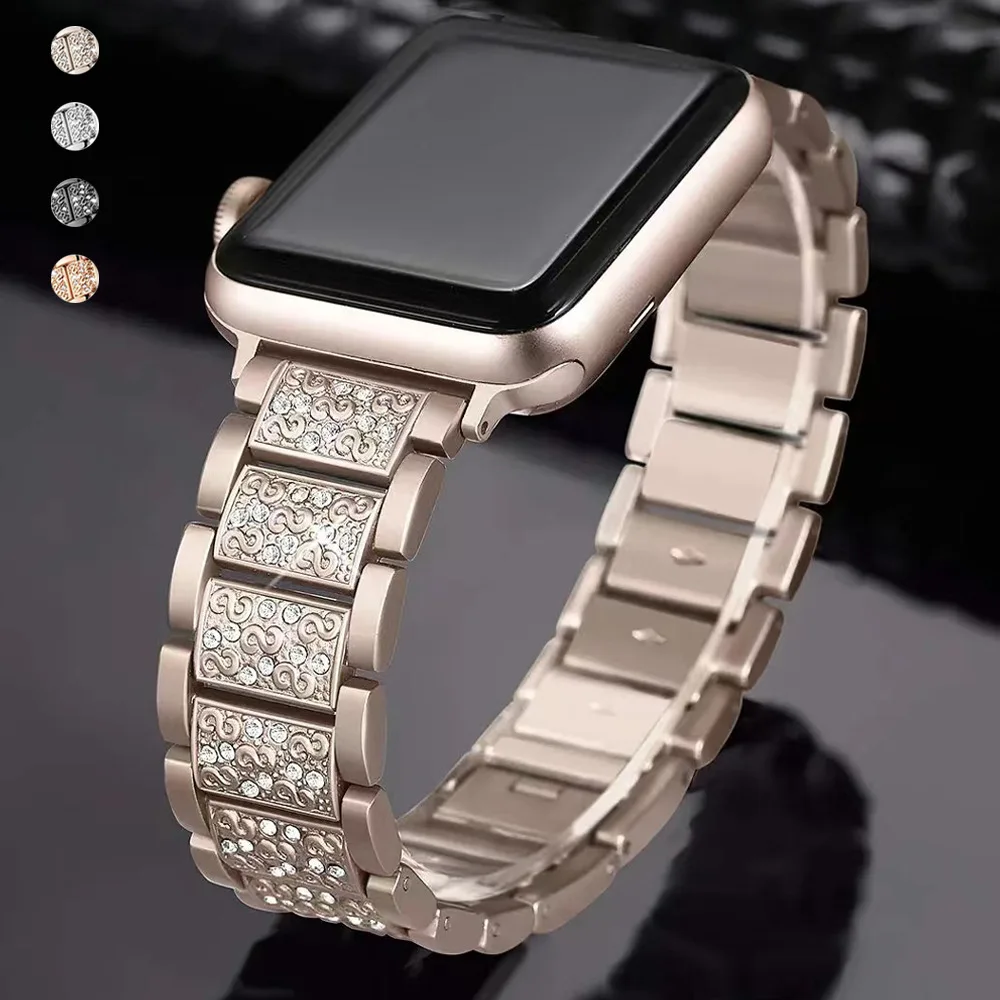 Diamentowy pasek do zegarka Apple Watch Band 49-45-40mm 44-41mm 46-42mm Metalowy pasek do zegarka IWatch Series 10 9 8 7 SE 6 5 Bransoletka damska