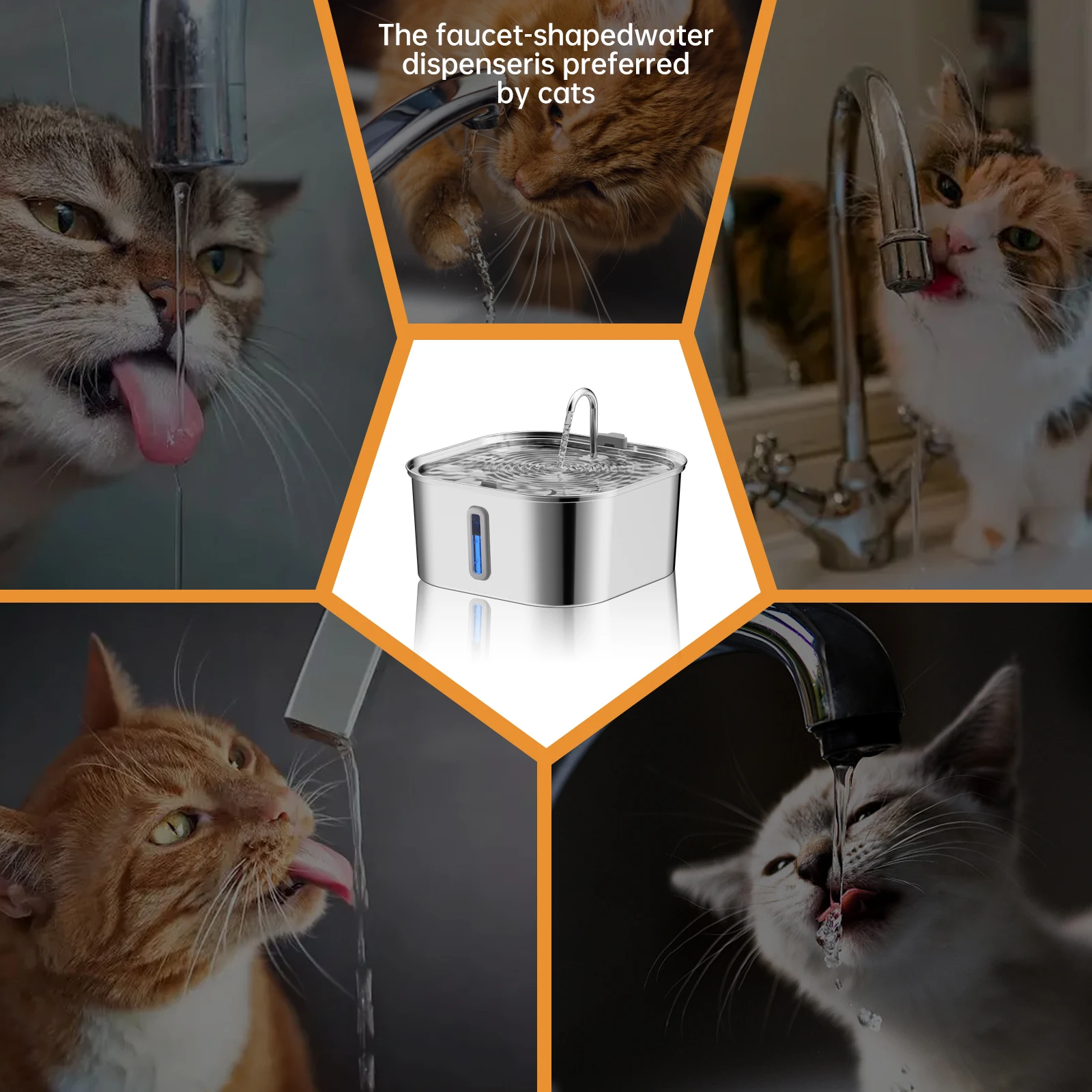 14L/7L Automatic Dog Water Fountain Stainless Steel Cat Pet Fountain with window Silent Cat Dog Water Feeder( No 5V 1A Plug