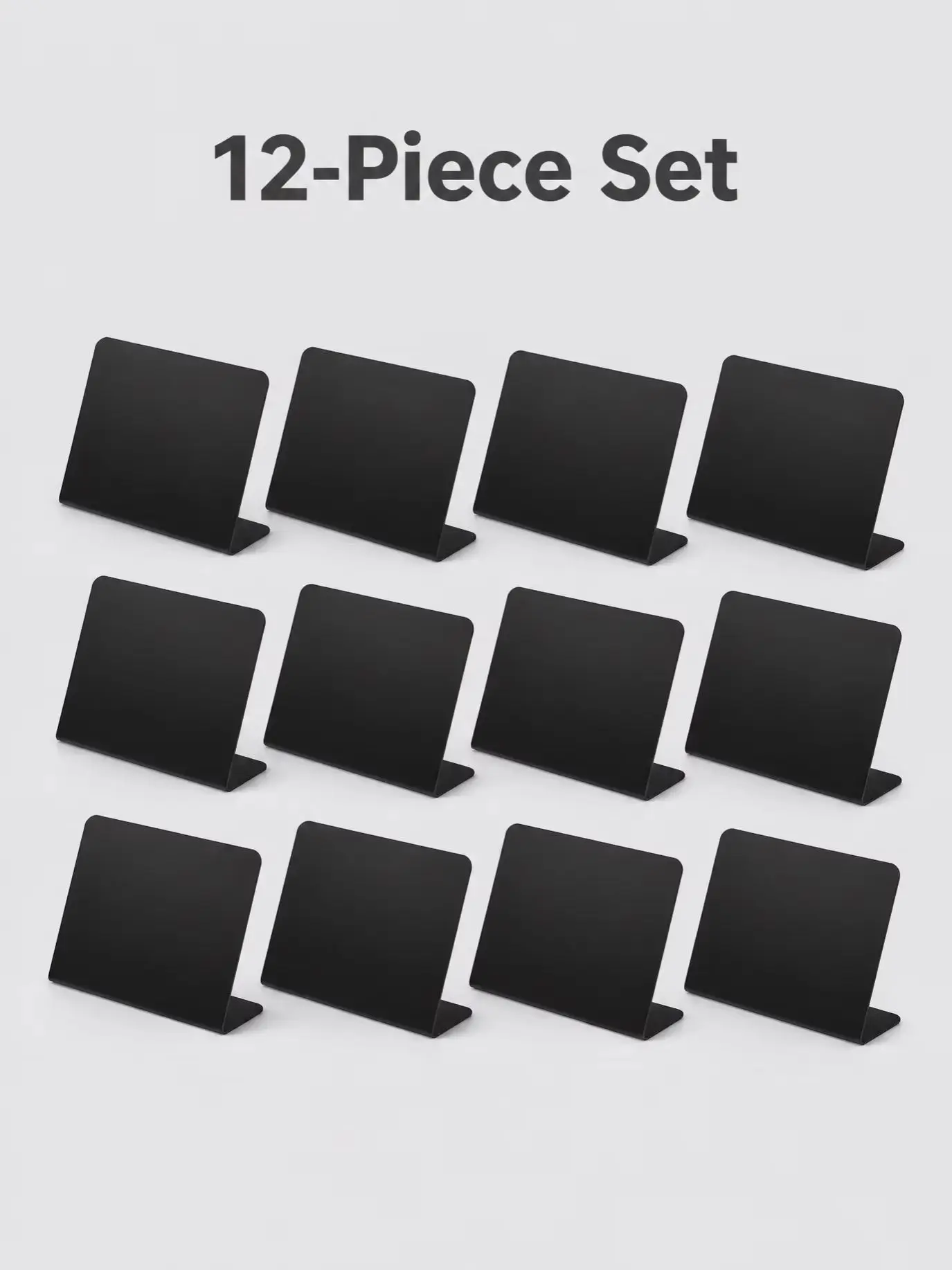 12Pcs L-Shaped Mini Erasable Black Chalkboard Stand, Free Standing Display Sign for Shop Price Marking