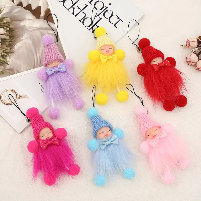 Cute Plush Doll Imitation Rabbit Fur Ball Sleeping Cute Baby Keychain Pendant Girl Bag Key Pendant Funny Keychain