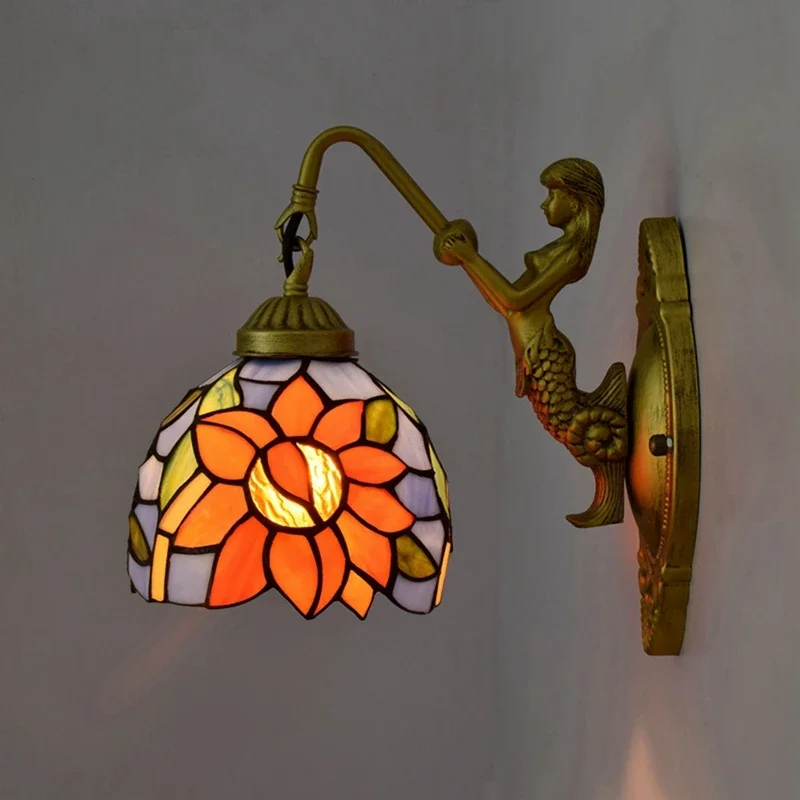 Tiffany Stained Glass Wall Lamp for Bedroom Living Room Dining Aisle Corridor Villa Balcony Sun Flower Wall Lamp