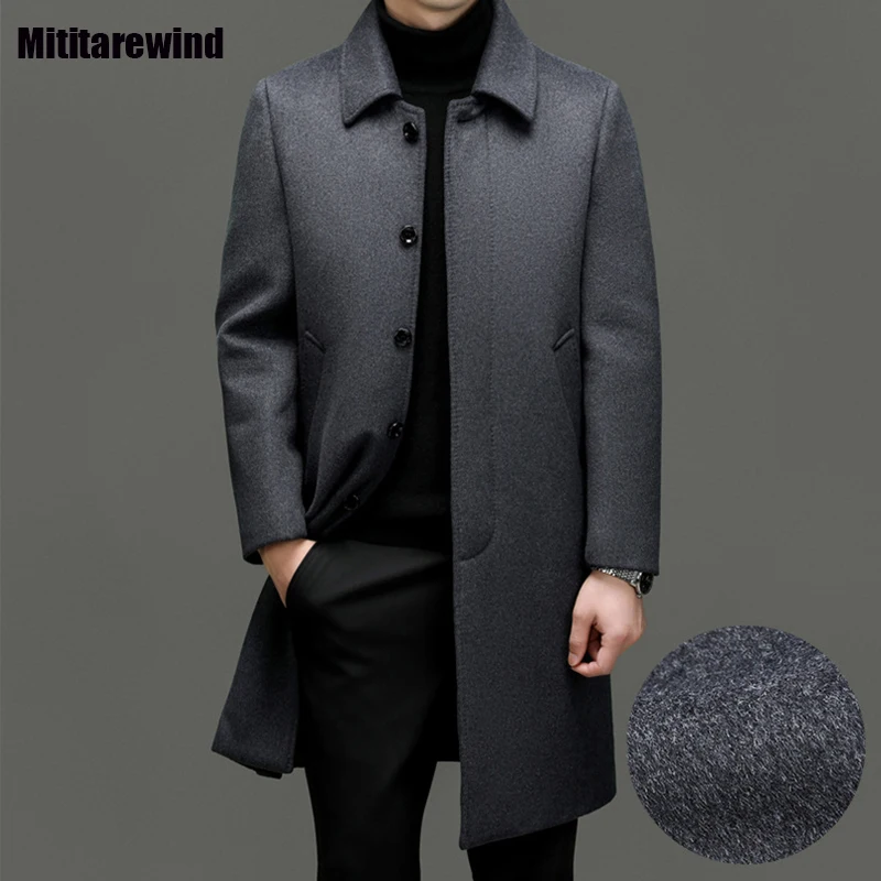 

Fall Winter Men's Jackets Brand Middle-aged Business Casual Long Coats Male Thicken Gray Wool Coats Classic Fashion Overcoat Men