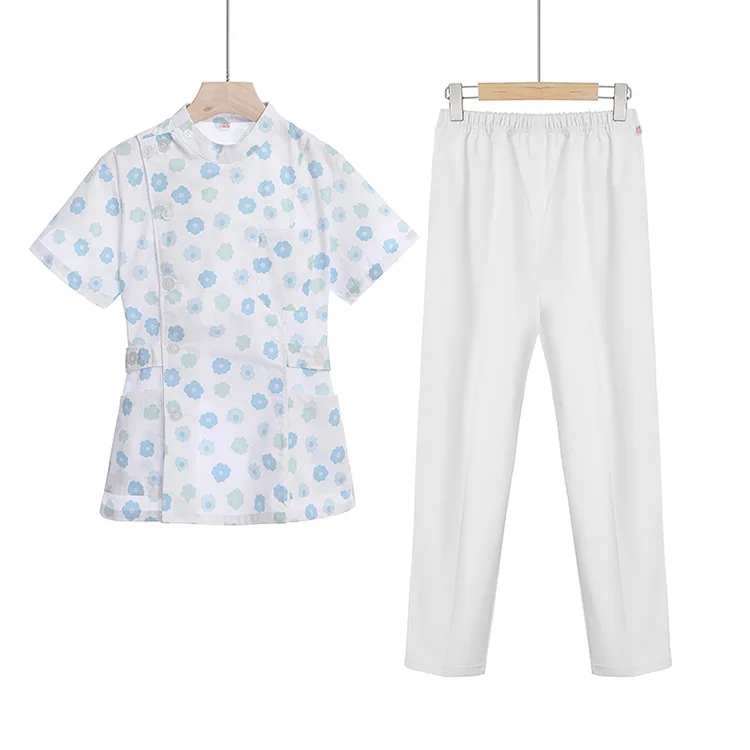 Weißes kurzes Peelings-Set, Krankenschwester, Arzt, medizinische Uniform, Damen-Outwear, Pflege, Krankenpflege, zweiteiliger Anzug, Schönheitssalon, Krankenhauskleid, Logo