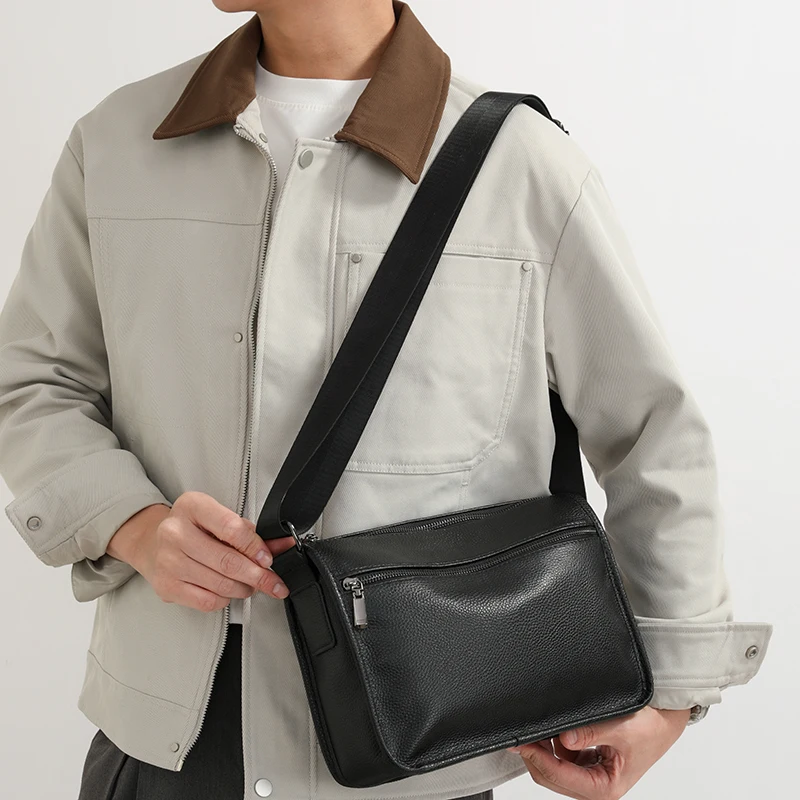 Kulit Asli untuk Pria, Tas Ponsel Selempang Minimalis, Tas Bahu Kasual Merek Mewah, Tas Harian untuk Perlengkapan Perjalanan Sehari-hari