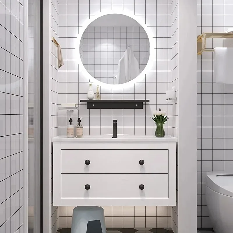 Nordic bathroom cabinet combination modern simple small apartment face wash hand wash table set bathroom floor type