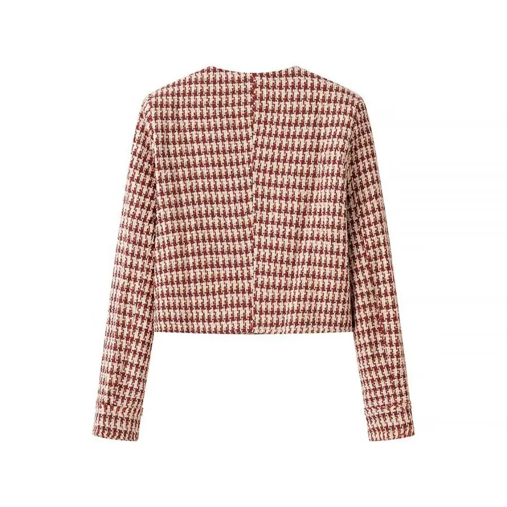 

Зимняя женская текстурированная куртка с узором «гусиные лапки», комплект с юбкой, длинный рукав, круглый вырез, трансграничный C92302, модный ансамбль