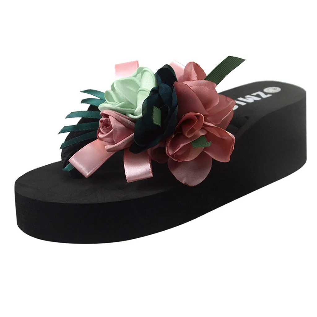 Pug pantofole per le donne fiori scarpe traspirante spiaggia casa donna zeppe infradito sandali pantofola larghe diapositive scarpe per le donne