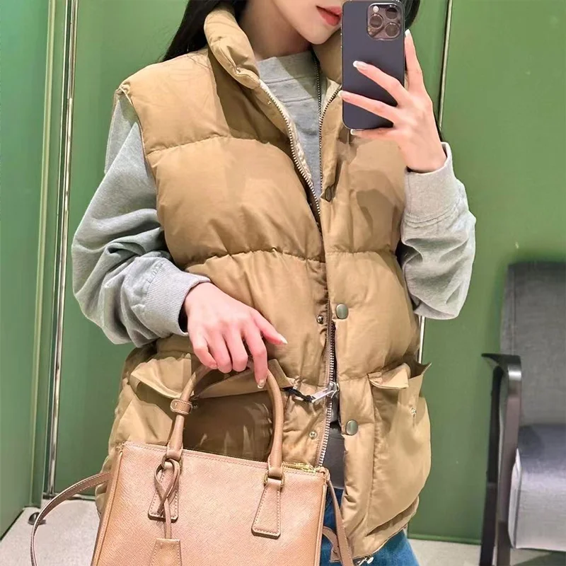 معطف شتوي نسائي عالي الجودة باللون الأبيض من ريش الإوز تحتوي على جيبين ثلاثي الأبعاد ملابس كلاسيكية 25120807 #4