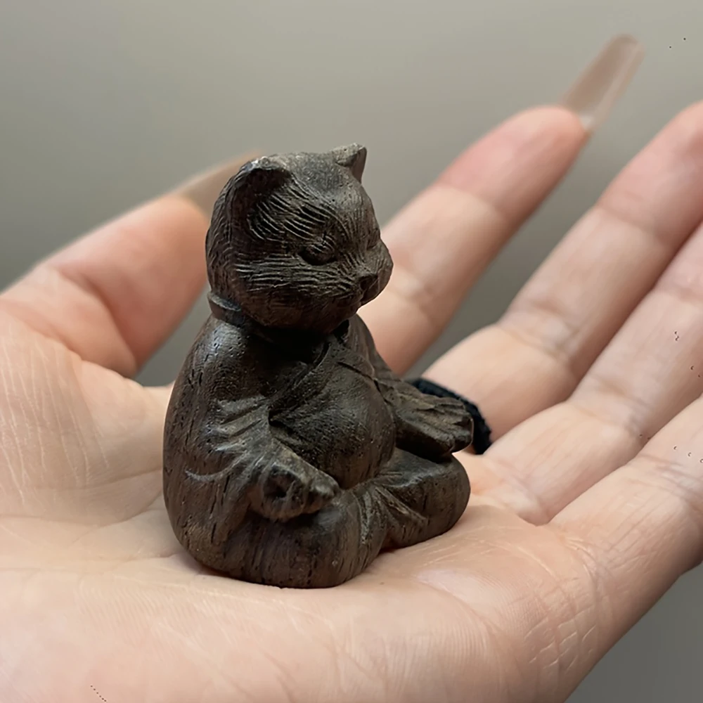 Hand-Carved Wooden Zen-Inspired Kitten Figurine, Home Decoration, Modern Style Cat Statue, Creative Gift