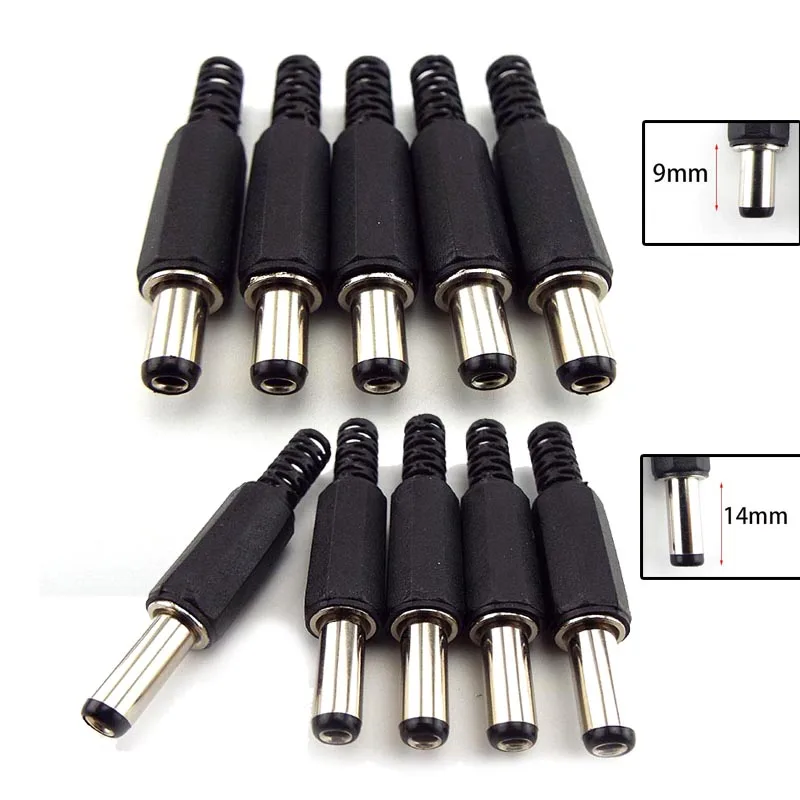 9mm 14mm DC Male Power Supply Jack Wire Charging Adapter Plug Electrical Connector 5.5mmx2.1mm Socket For DIY Projects D6