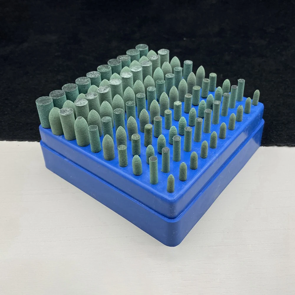 100 Pieces Rubber Polishing Bits Set 18 Inch Shank Cylinder Cone Shape For Rotary Grinder Metal Glass Jade Stone Finishin