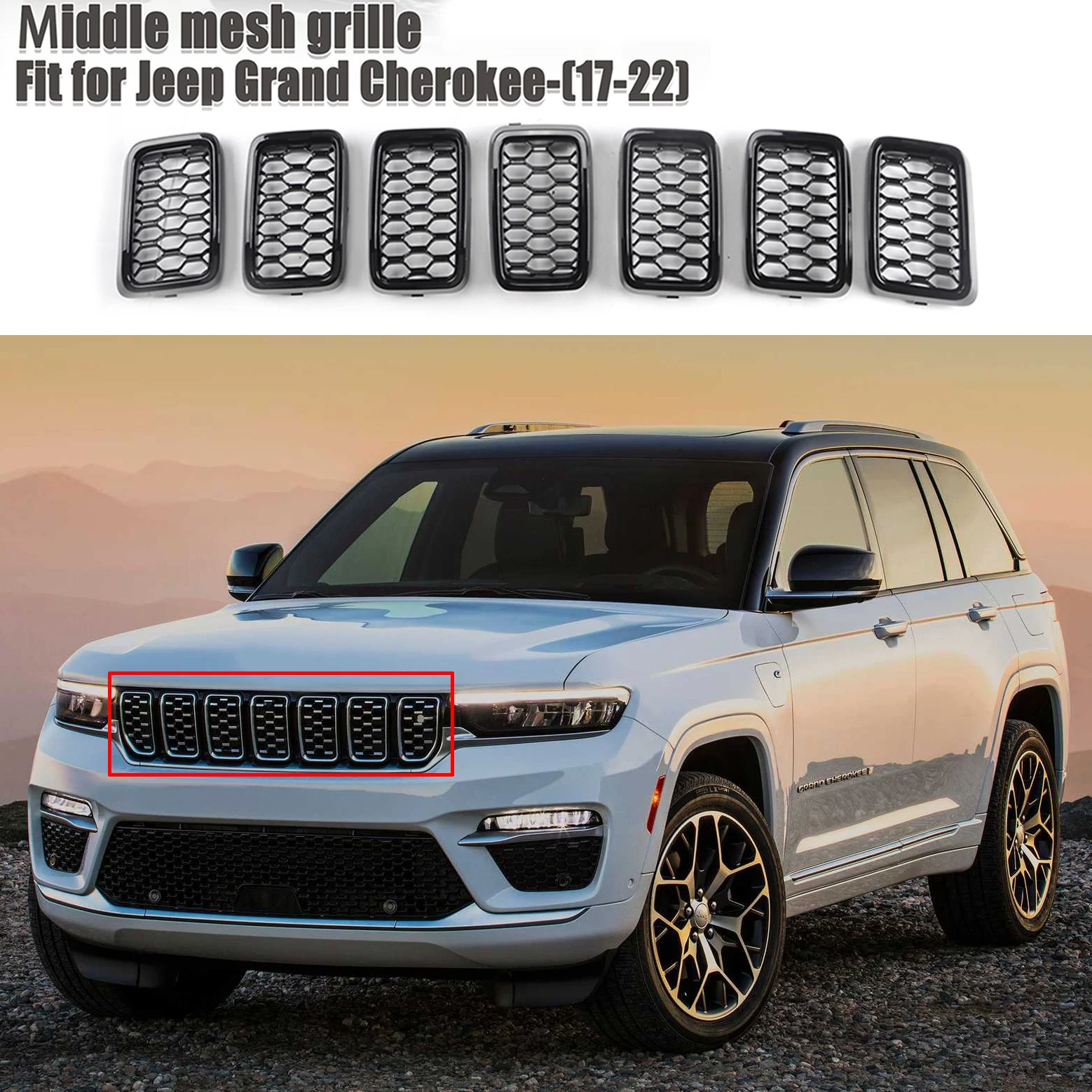 

7Pcs Rhyming Car Front Bumper Grille Radiator Racing Inlet Grill For Jeep Grand Cherokee 2017-2022 Door Panels Accessories