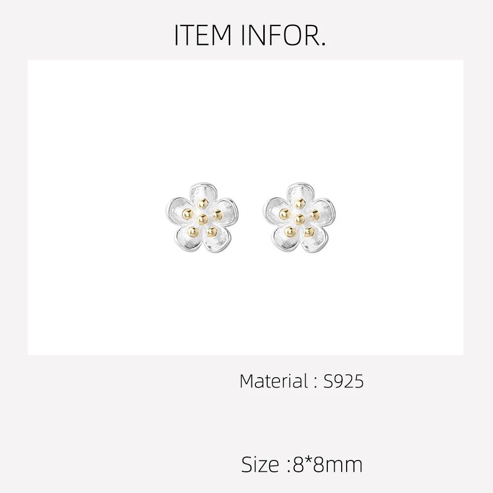 S925 Silver Flower Stud Earrings for Girls, Mini Small Floral Ear Studs, Simple Sweet Fresh Tiny Flower Ear Jewelry for Women