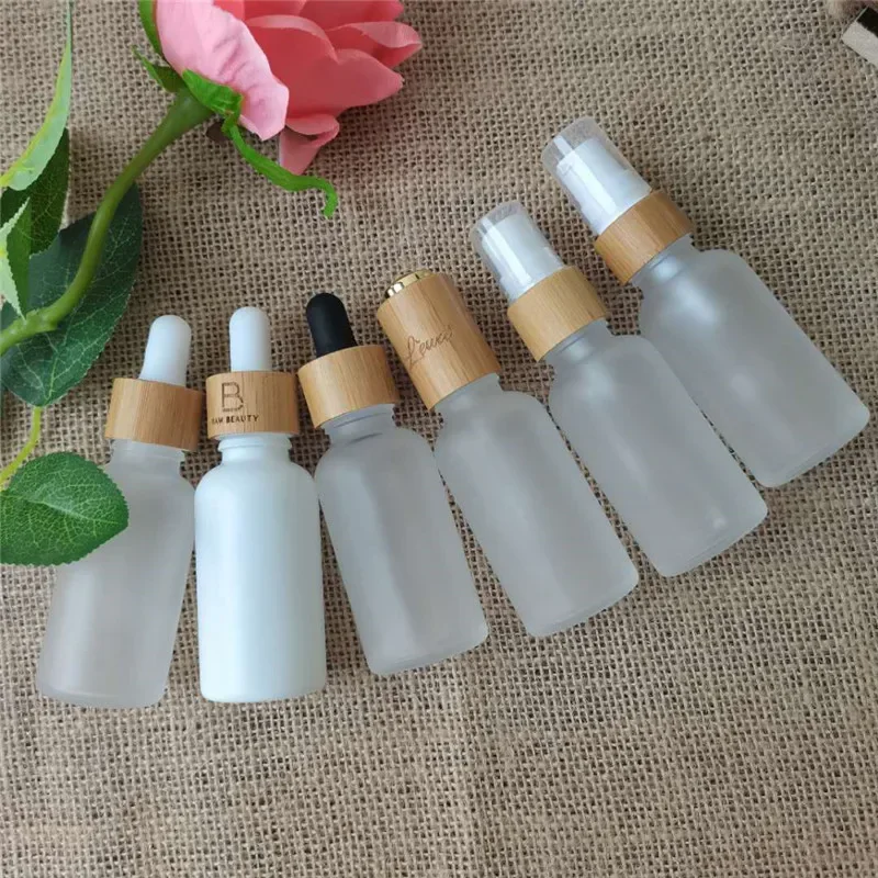

roundshoulder portable High Quality Natural Bamboo Dropper bottle clear glass bottle Essential oil bottle Serum Containers Vials