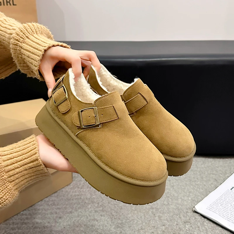 

2024 ultra mini snow boots platform women winter ankle boots flat high qulity leather wool chestnut shoes
