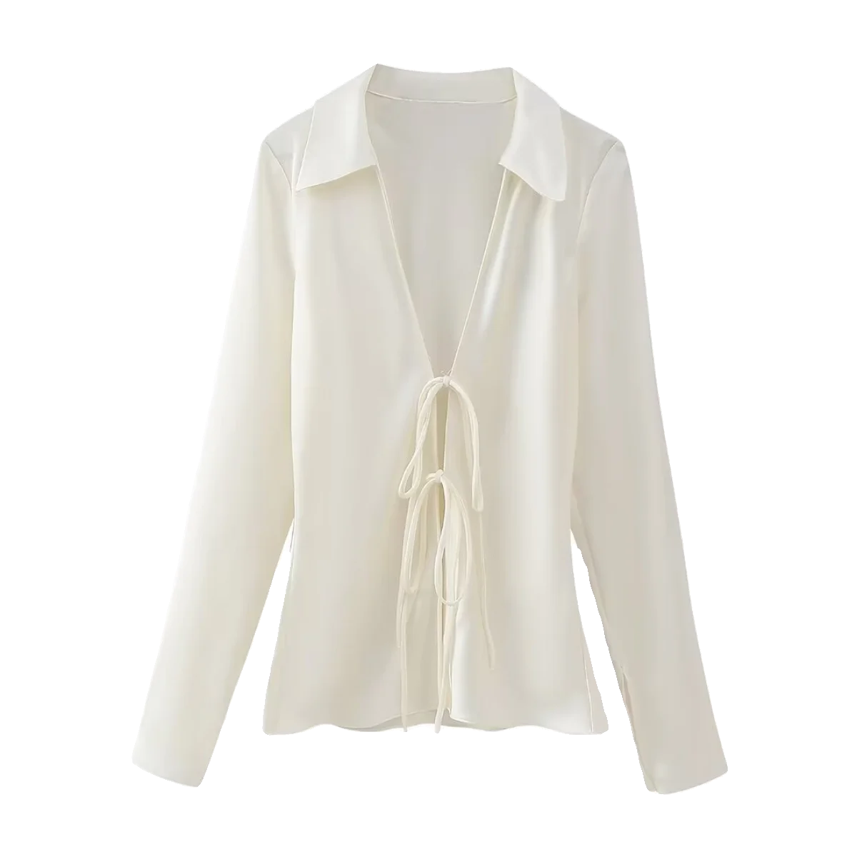 JNLEAOG Dames Casual Zijde Satijn Feel irt met Knoop Street Sle Loose Fit Lang Sve Polyester Vezelbestendig...