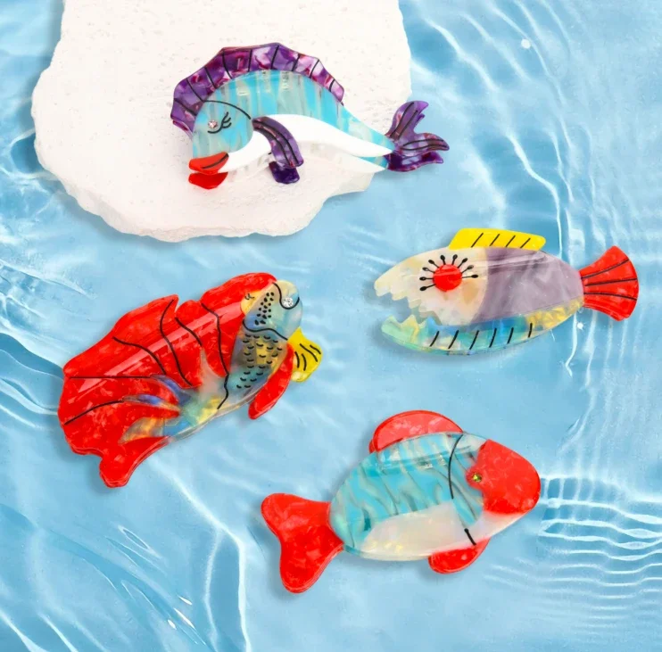 New Ocean Series Acetate Hair Claw Creative Fashion Design Small Fish Environmental Shark Clip Women's Hair Accessories